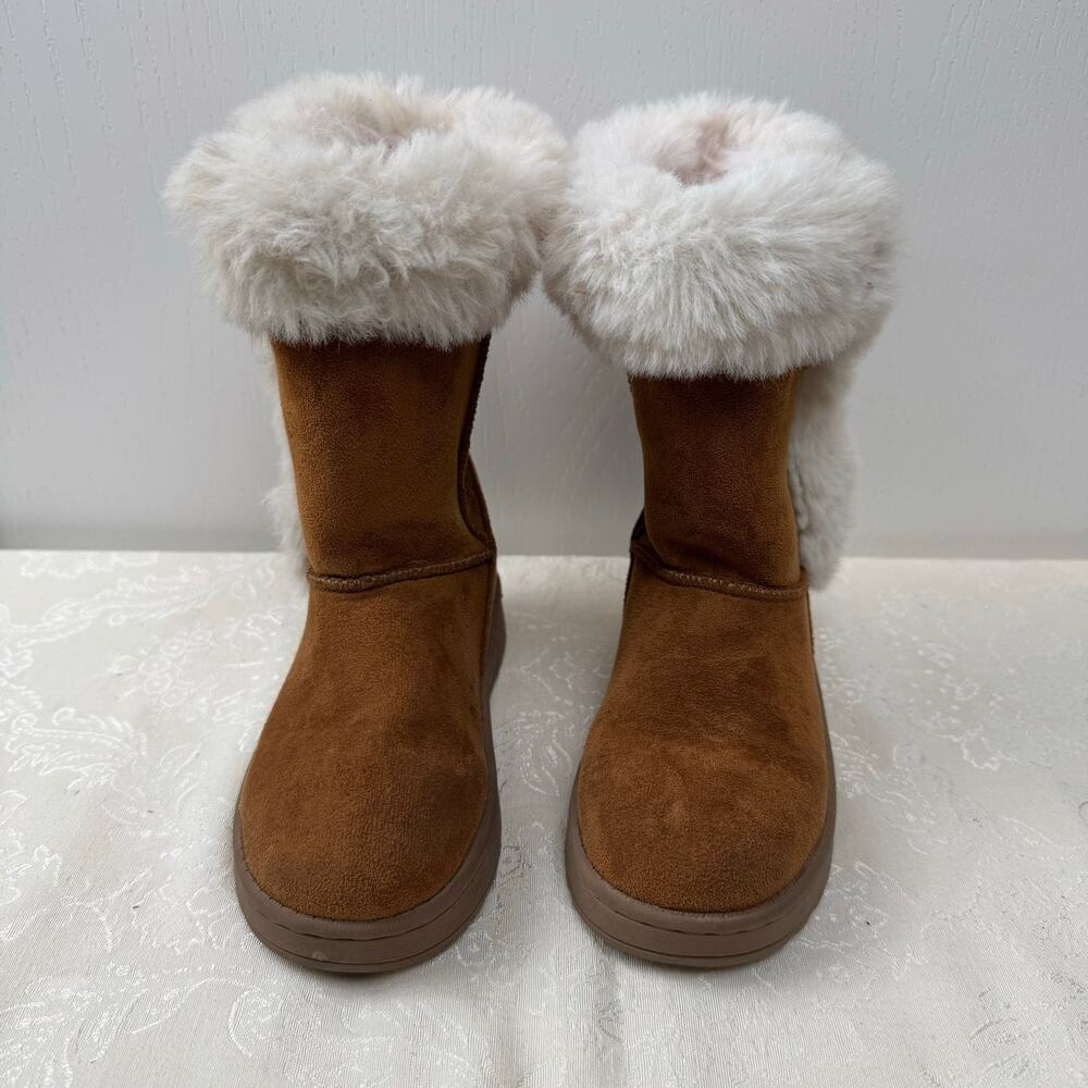 So Sophia Girls Chestnut Mid Calf Boots with Super Soft Faux Fur Size 12 Med